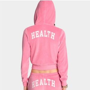 Sporty & Rich Health Ivy Velour Zipped Hoodie - Cotton Candy/White